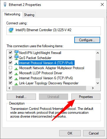 Выбор IPv4 и нажатие 