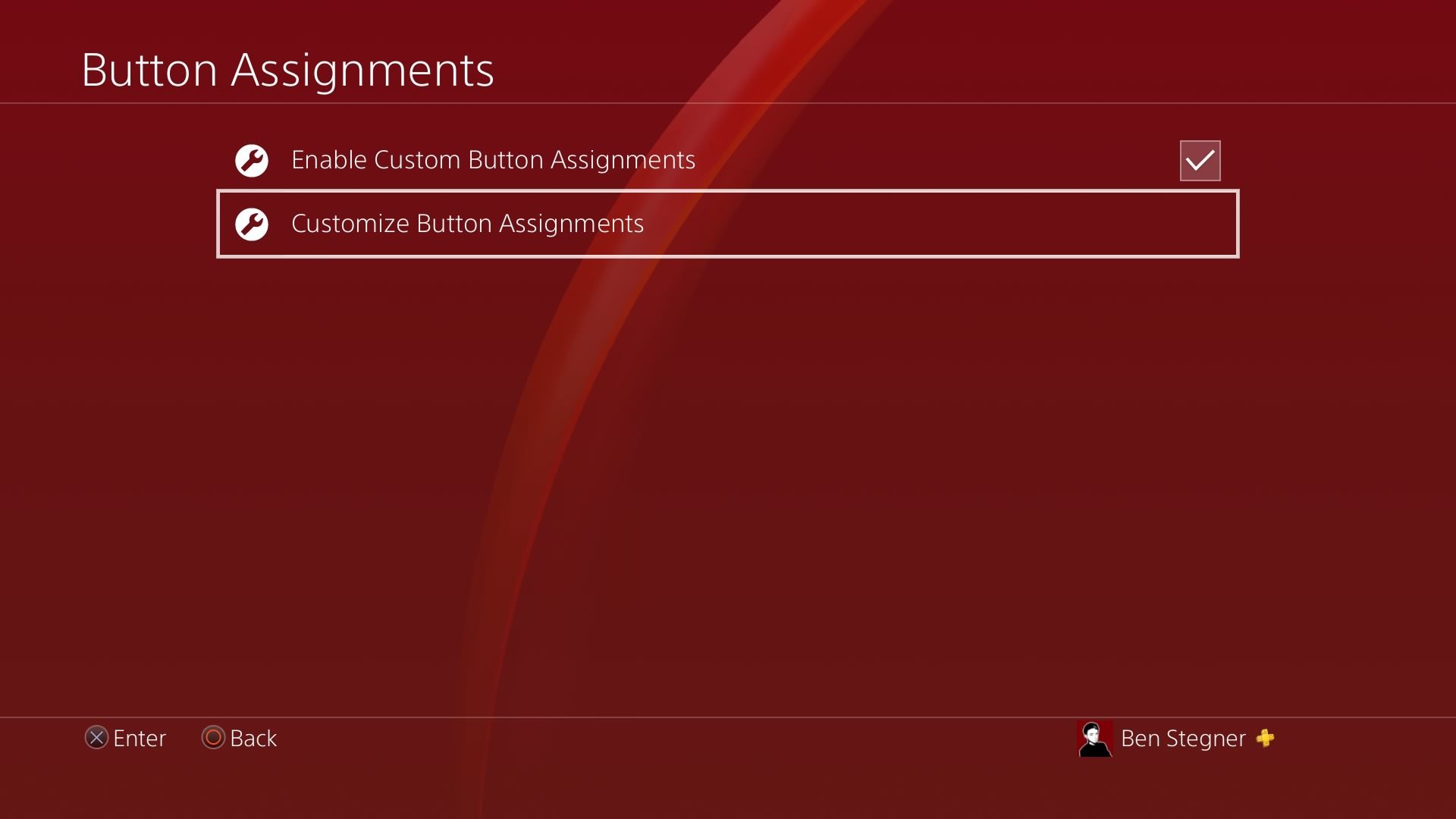 Экран меню «Назначения кнопок» на PS4