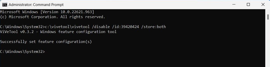 Отключение строки поиска в Диспетчере задач Windows 11 — команда ViVeTool