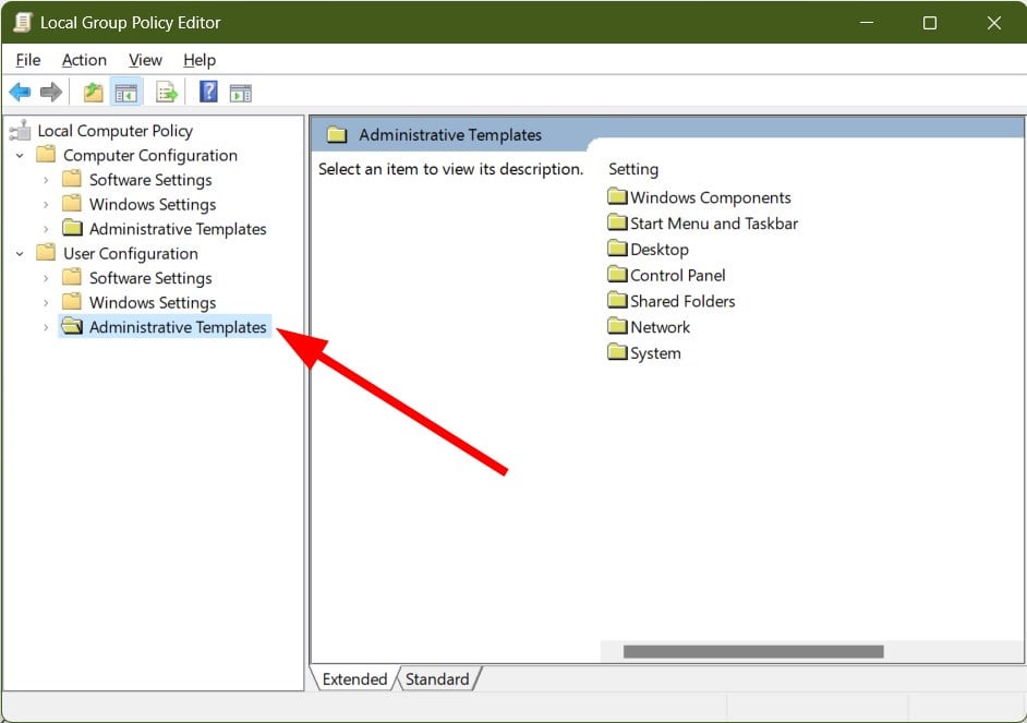 Рубрика Administrative Templates в редакторе групповых политик