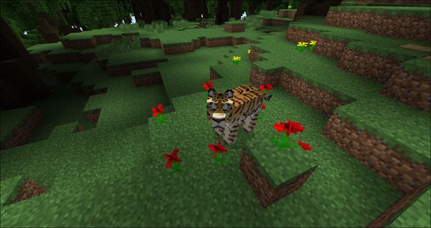 Тигр из Mo’ Creatures рядом с игроком в саванне