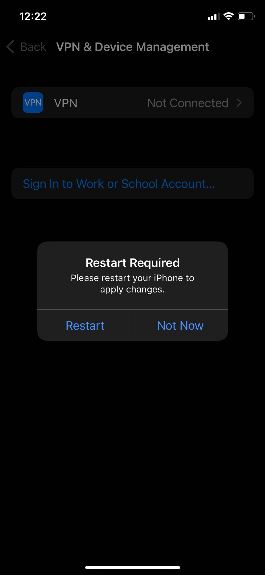 Перезагрузка iPhone после удаления профиля бета‑версии iOS