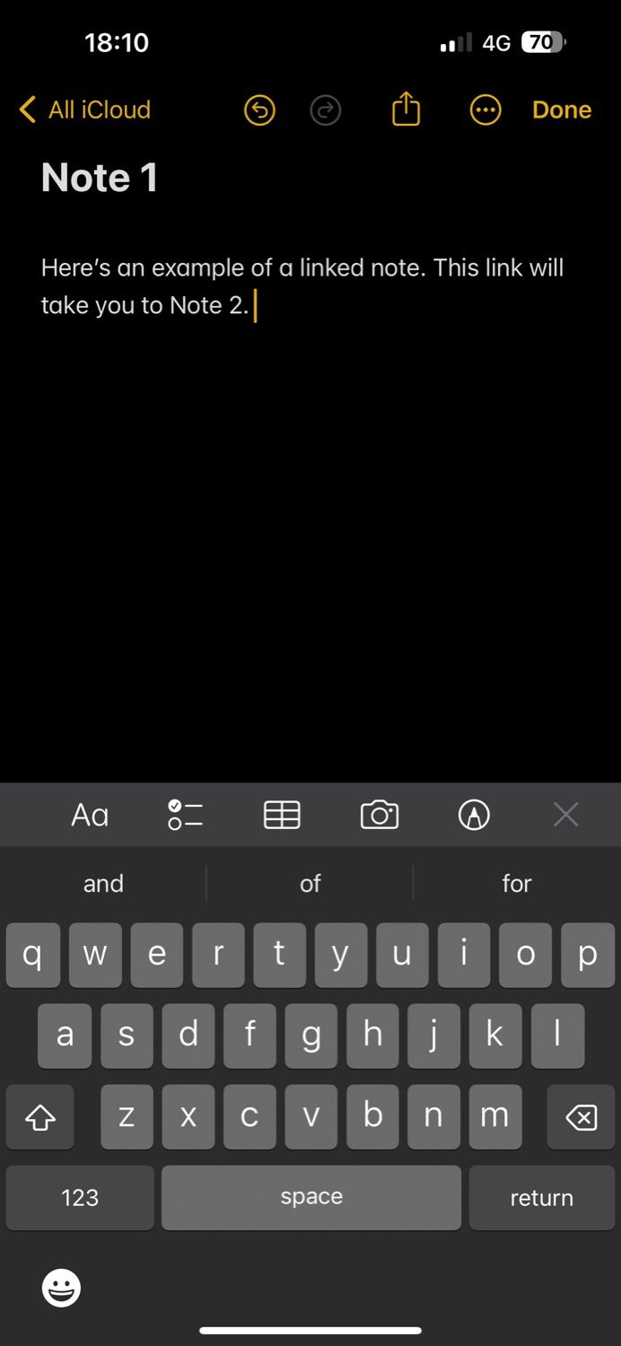 заметка в приложении Apple Notes на iPhone