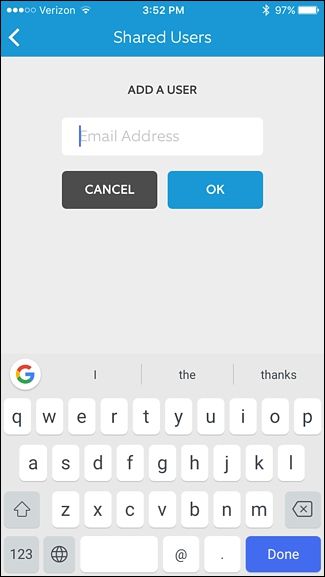 Список общих пользователей с пометкой pending invite