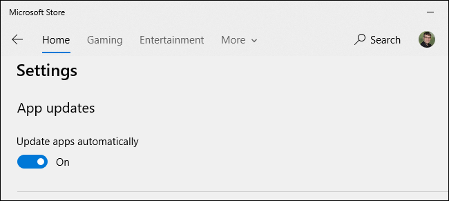 Включение автоматических обновлений приложений в Microsoft Store на Windows 10