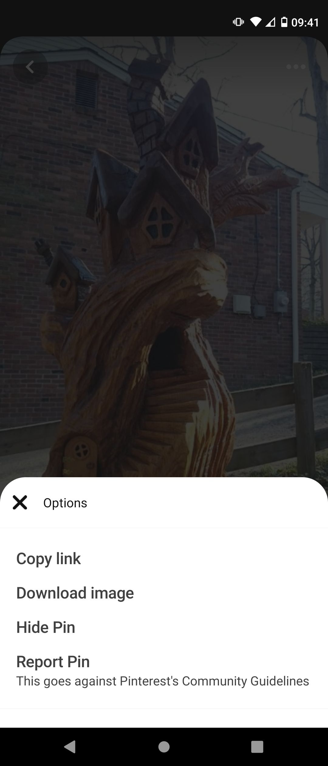 Опция загрузки изображения в меню с тремя точками (Android)