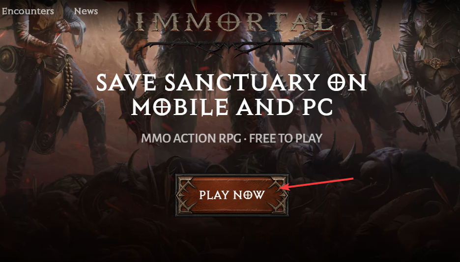 Кнопка Play now на официальном сайте Diablo