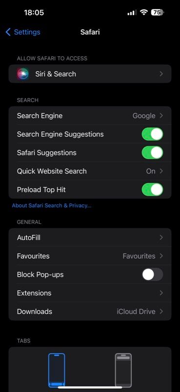Отключение блокировки всплывающих окон в настройках iPhone