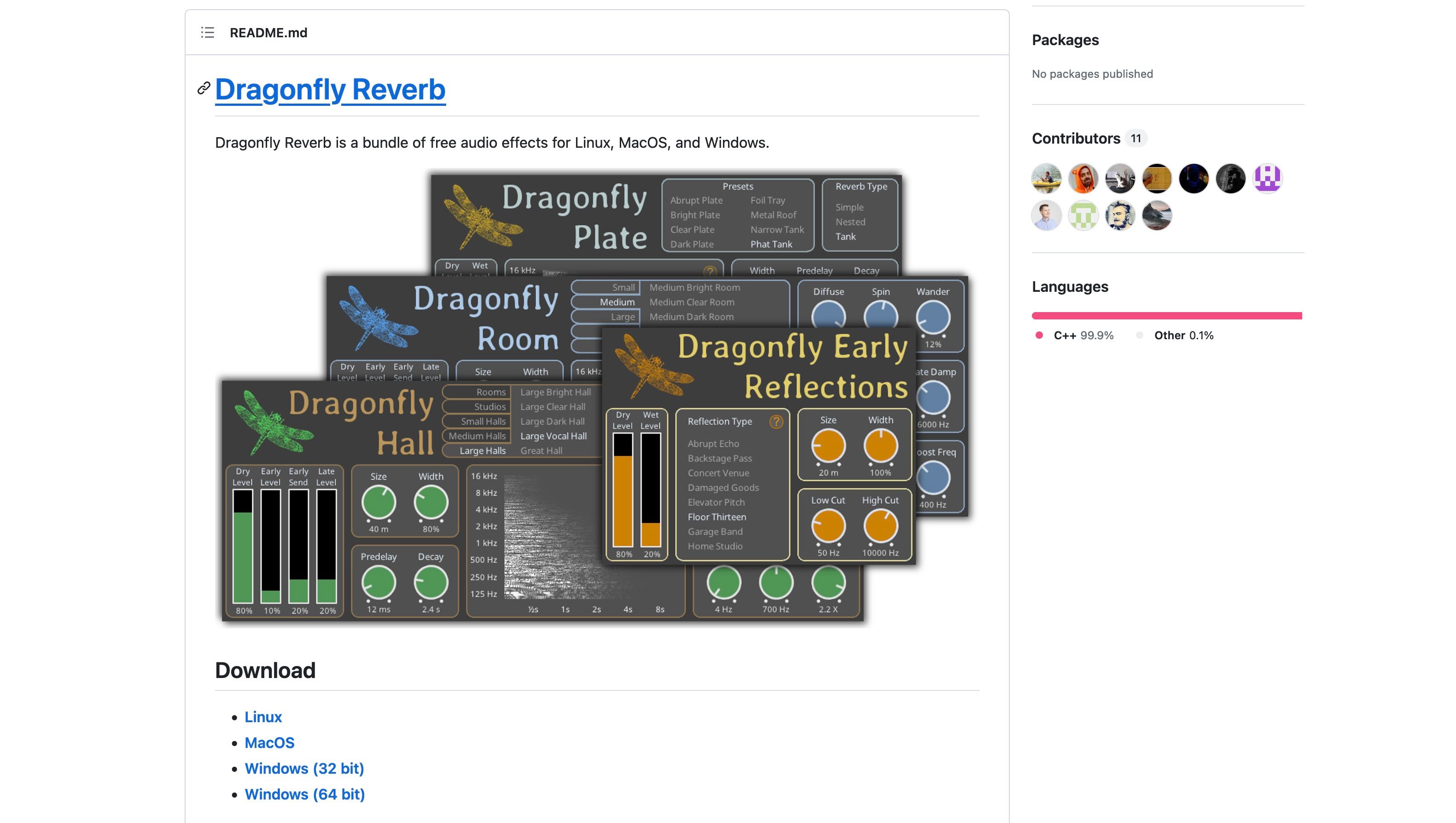 README раздел для Dragonfly Reverb