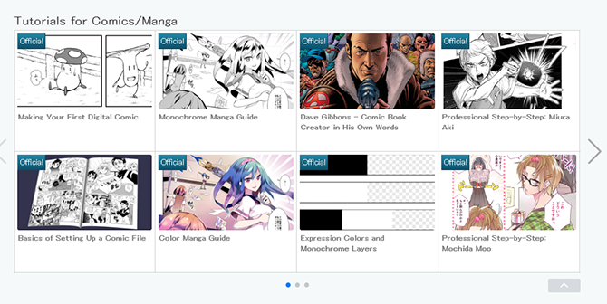 Интерфейс Clip Studio Paint с примерами готовых страниц манги и инструментов для панелирования