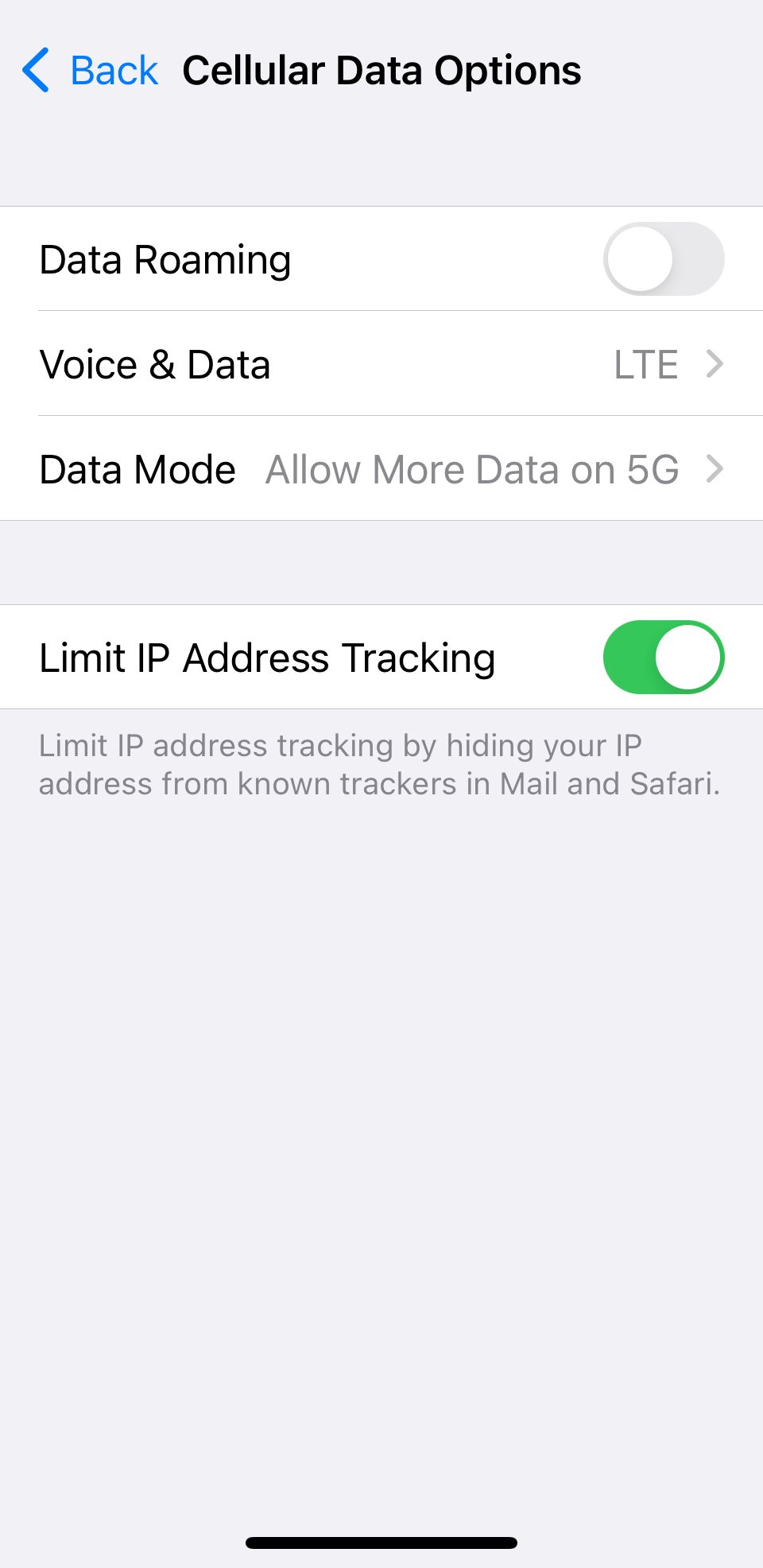 Опции мобильных данных