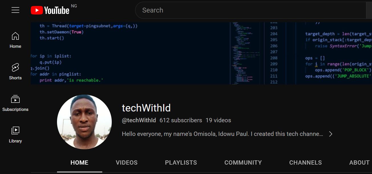 Страница канала YouTube с числом подписчиков