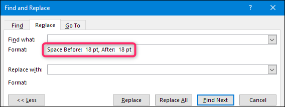 Диалог 'Найти и заменить' с форматом абзаца для поиска