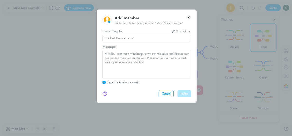 Скриншот окна «Добавить участника» в MindMeister