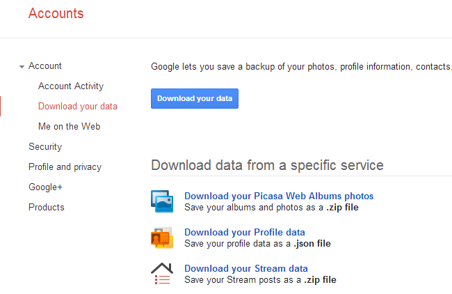 Интерфейс Google Takeout для выбора сервисов и создания архива