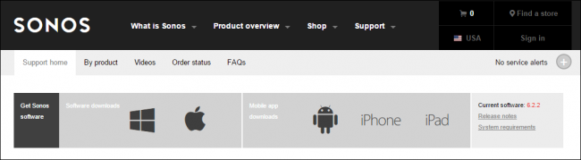 Страница загрузки приложения Sonos