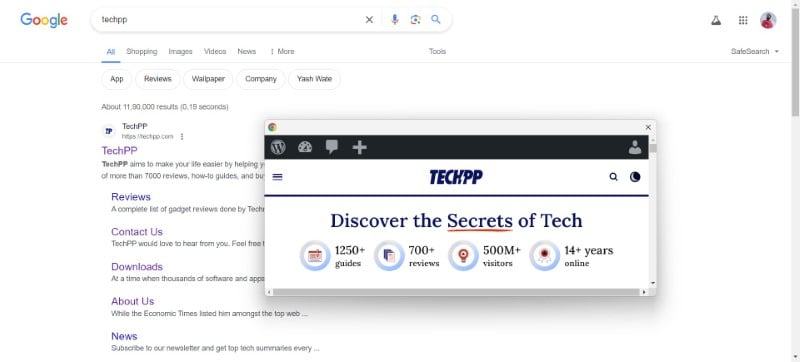 Окно превью страницы в Chrome