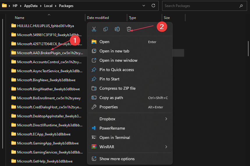 Папка Microsoft.AAD.BrokerPlugin в каталоге Packages
