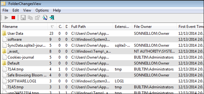 FolderChangesView: мониторинг изменений файлов в Windows