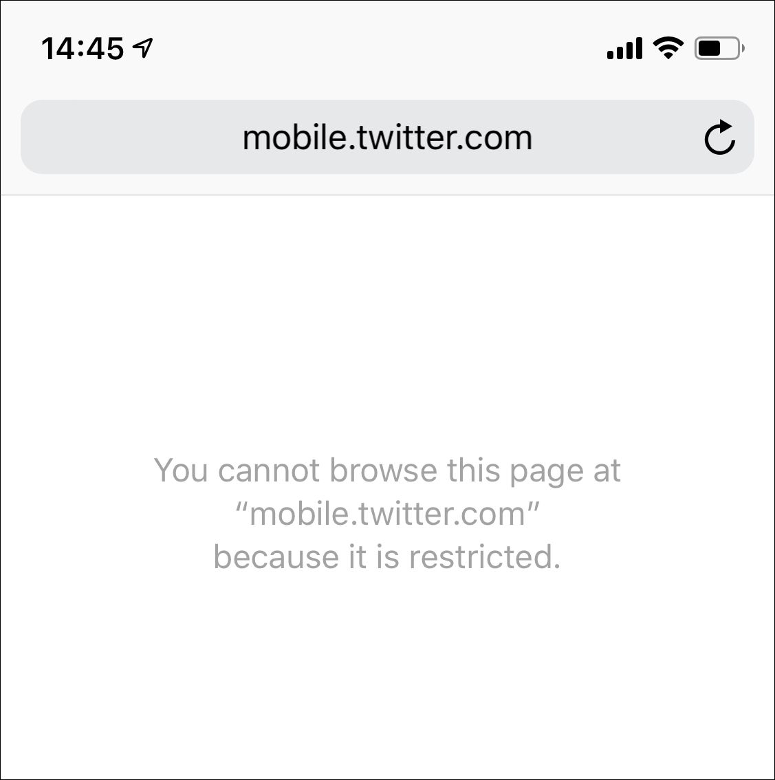 Сообщение об ошибке в Safari при попытке открыть заблокированный сайт