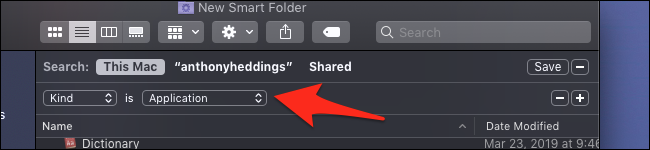Результат поиска приложений по типу 'Application'