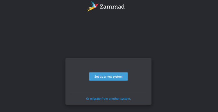 Интерфейс установки Zammad