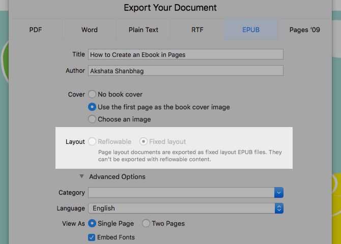 Сравнение перетекающего и фиксированного макета в Pages на Mac
