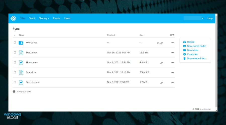 Меню с опцией Поделиться ссылкой для файла в Sync