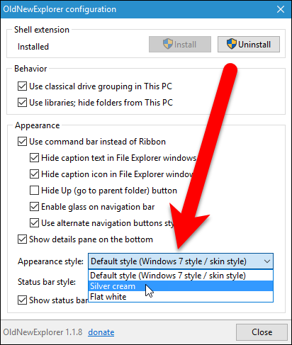 Смена стиля внешнего вида в OldNewExplorer