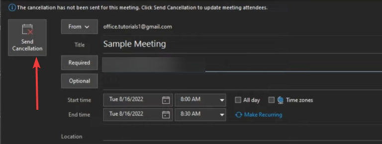 кнопка 'Отправить уведомление об отмене' в интерфейсе