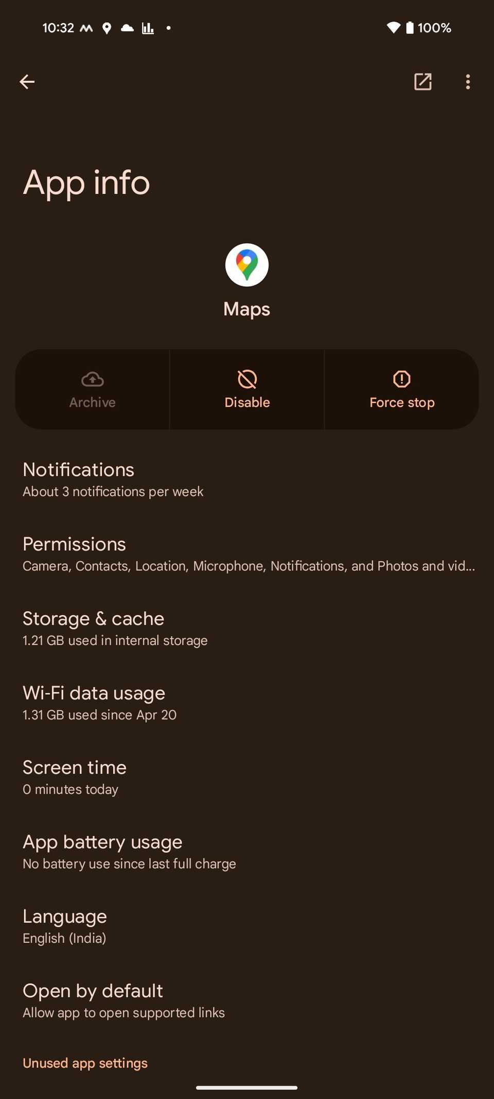 Информация о приложении Google Maps на Android