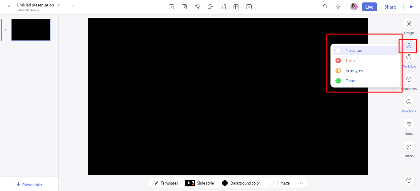 Установка статуса слайда в Pitch