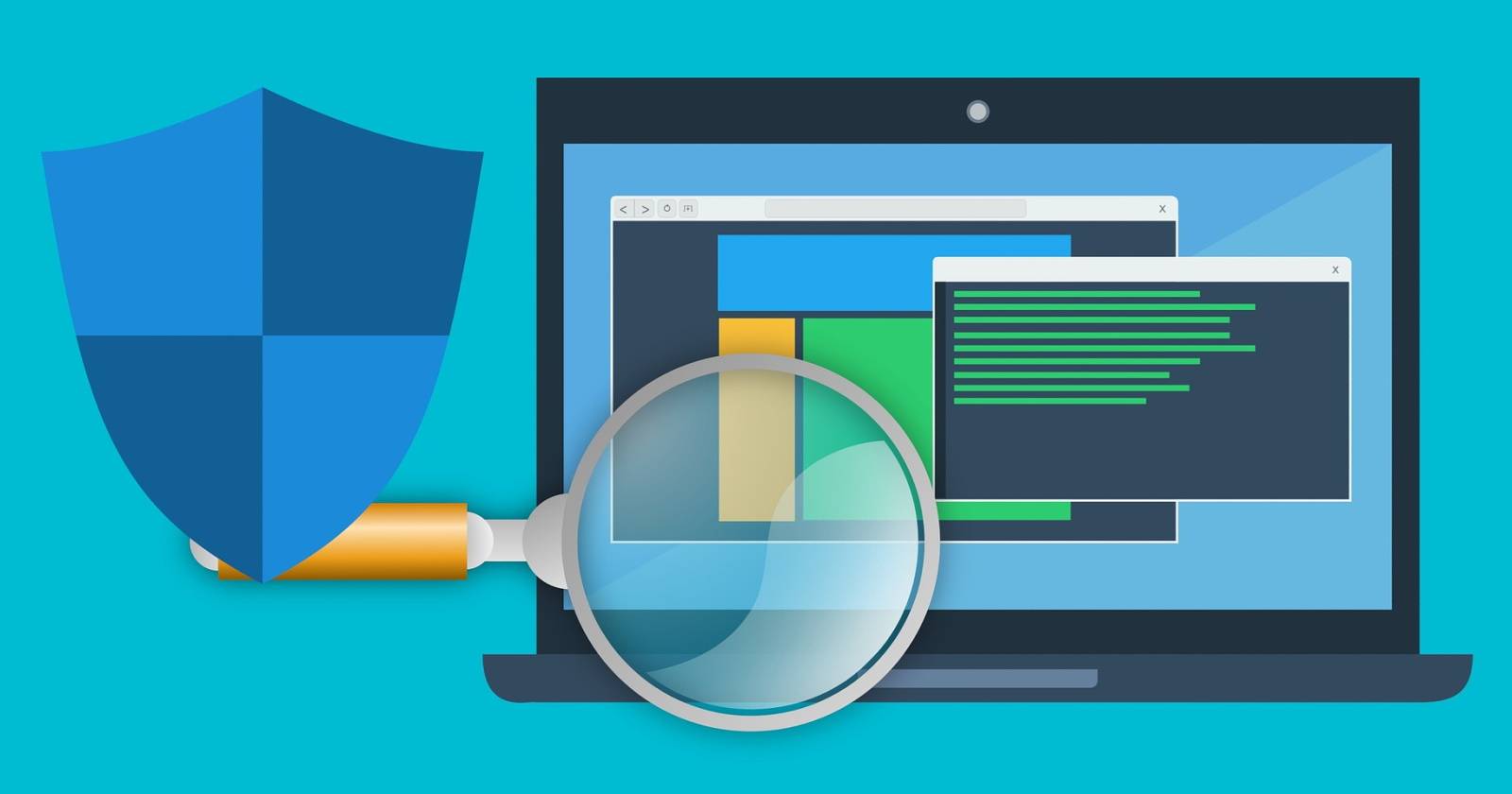 Ilustração de um programa antivírus protegendo um dispositivo