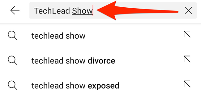 Поиск канала в приложении YouTube.