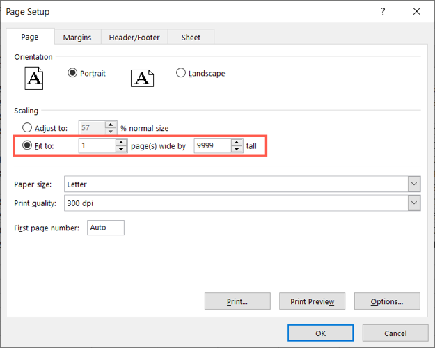 Ввести 1 и 9999 в поля Fit To