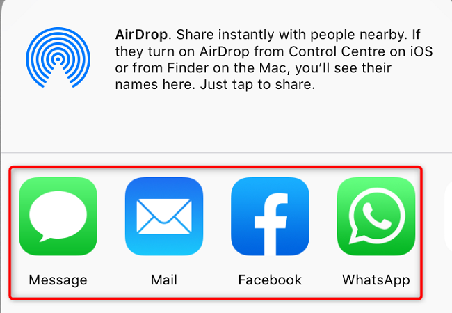 Меню выбора способа отправки заметки