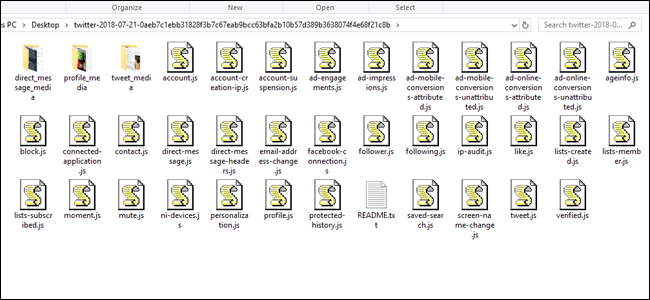 Файлы архива Twitter в распакованной папке