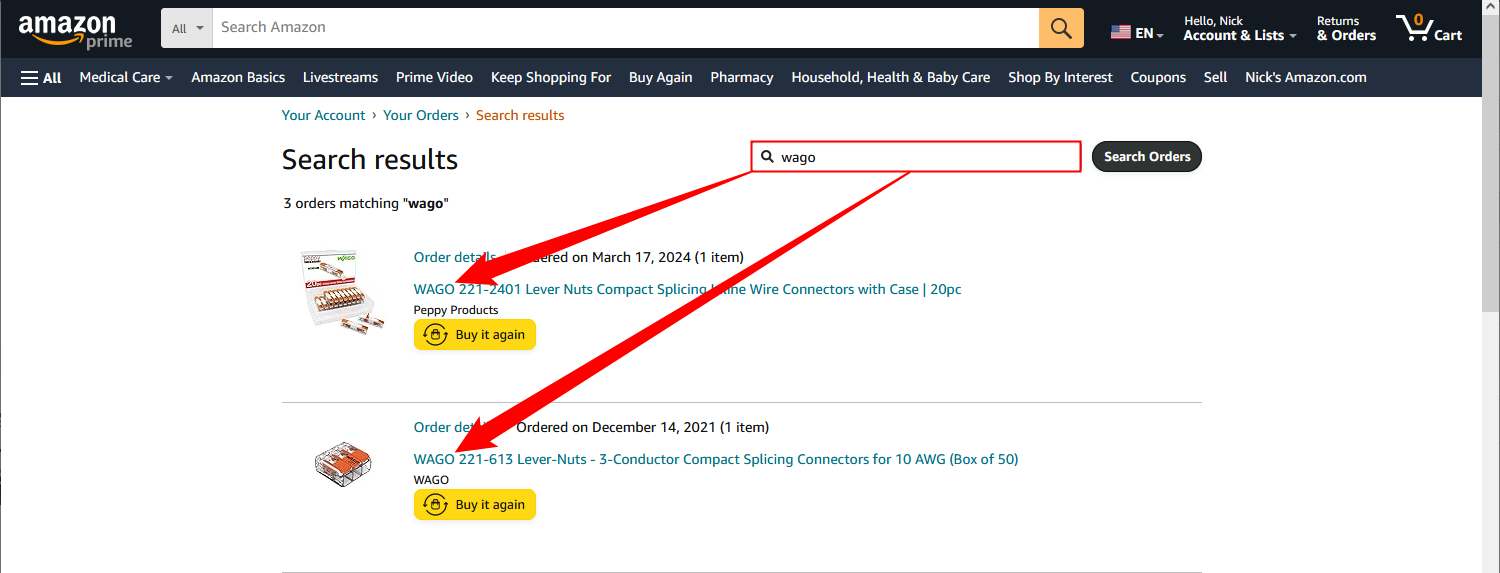 Пример результата поиска по запросу «Wago».