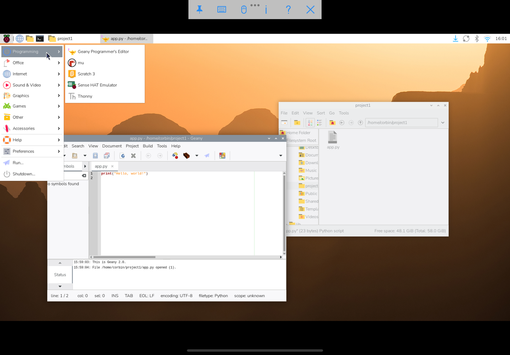 Рабочий стол Raspberry Pi в RealVNC
