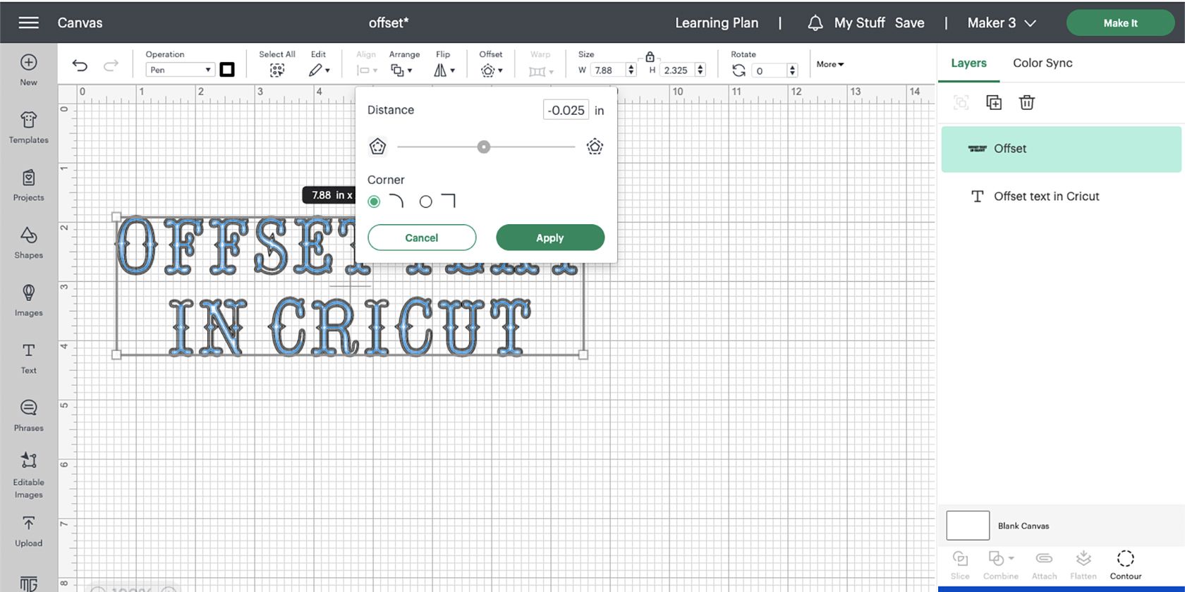 Cricut Design Space text with multiple offset paths