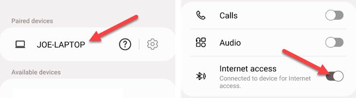 Включите доступ в интернет через Bluetooth на Android.
