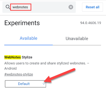 Нажмите на выпадающее меню WebNotes Stylize