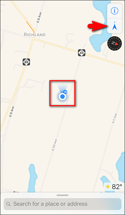 Экран Карты с направлением движения и отображением компаса