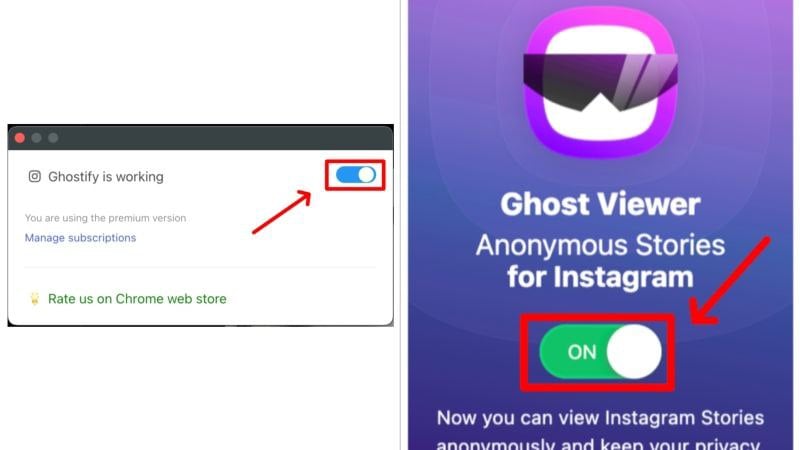 Расширение браузера: панель управления Ghost Viewer/Ghostify на странице расширений