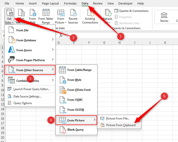 Пункт меню Picture From Clipboard в Excel.
