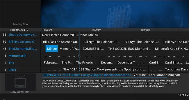 Пример нового YouTube-канала в списке каналов PseudoTV Live