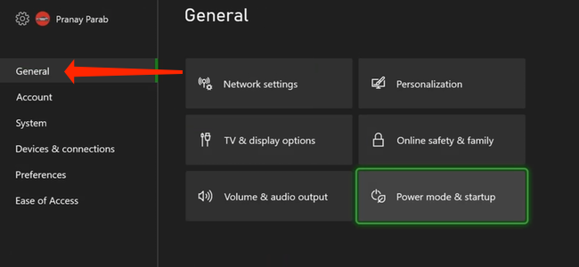 Раздел Общие в настройках Xbox Series X|S.
