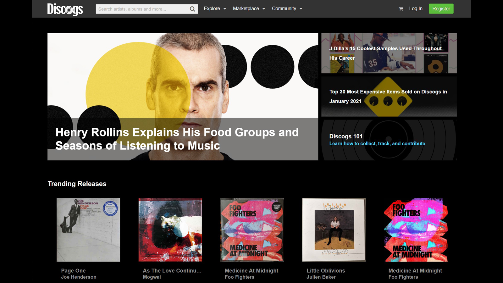 Интерфейс Discogs — онлайн-магазин винила