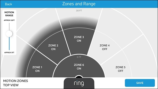 Настройки чувствительности движения в приложении Ring