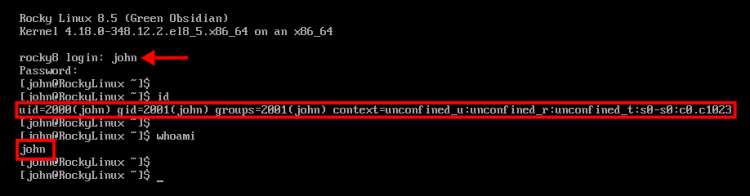 Вход пользователем john